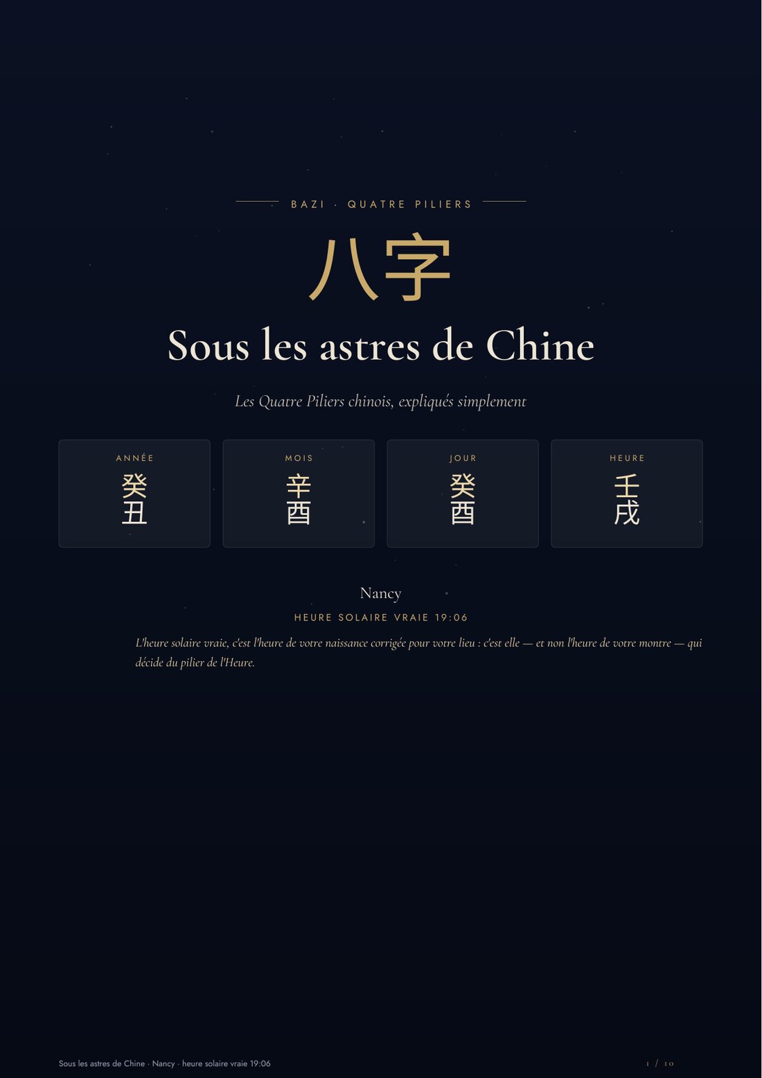 Couverture du livre « Sous les astres de Chine » : les quatre piliers d'un thème BaZi.